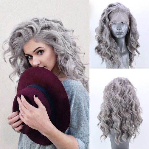 RONGDUOYI Silver Short Bob Lace Front Wigs for Women Glueless Body Wave Synthetic Heat Resistant Fiber Hair Wig 12 Inch Free Part Silver Grey Bob Wig Daily Use Cosplay Wig