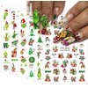 Christmas Nail Art Stickers Funny Cartoon Grinchs Design 3D Self-Adhesive Nail Decals Xmas Tree Santa Claus Acrylic Nail Decorations Winter Nail Supplies Holiday DIY Manicure Accessories for Women