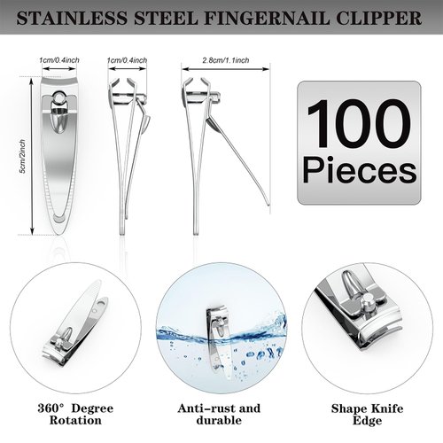 100 Pieces Nail Clippers Flat Toenail Clippers Stainless Steel Toenail Clippers Manicure Pedicure Sturdy Trimmer Set for Men and Women