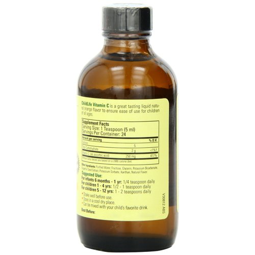 Child Life Liquid Vitamin C, Orange Flavor, Glass Bottle, 4-Ounce (Pack of 2)