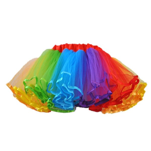 Womens Rainbow Plus Size Puffy Tutu Layered Tulle Petticoat Skirt for Party