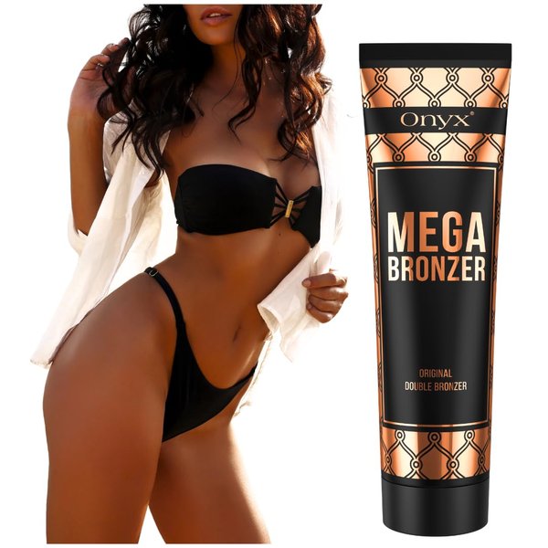 Onyx Mega Bronzer Indoor Tanning Lotion - Double Bronzing Tanning Lotion with Anti-Orange Formula - Gradual Tanning for Tanning Beds and Summer Essentials - White Bronzer for Stain-Free Effect