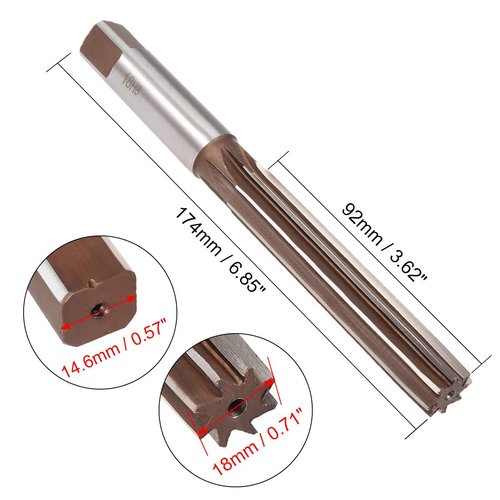 uxcell Hand Reamer 18mm Alloy Tool Steel H8 8 Straight Flutes Hand Milling Cutter Tool Metric Reaming Drill Bit for Metal