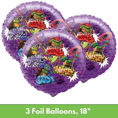 Unique Teenage Mutant Ninja Turtle Balloons Pack - 3 TMNT Foil Balloons 18”, Checklist, Teenage Mutant Ninja Turtle Birthday Party Decorations & Supplies, Kids TMNT Party