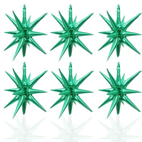6 Pcs Green Star Foil Balloons One-Piece 14-Pointed Star Balloons 4D Starburst Cone Mylar Balloons 22inch Christmas Birthday Wedding Wedding Anniversary Party Supplies(Green)