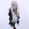 RONGDUOYI Ombre Black Synthetic Lace Front Wig for Women Blonde to Black Colored Lace Wig Body Wave Platinum Roots Lace Wig Synthetic Daily Wear Costume Party Wig