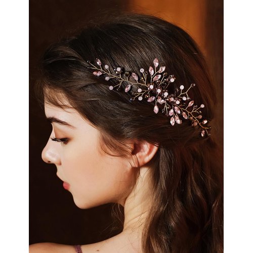 Denifery Rhinestone Wedding Headpieces Bridal Purple Crystal Hair Comb Hair Accessories for Bride Handmade Purple Hair Pieces for Women Girls