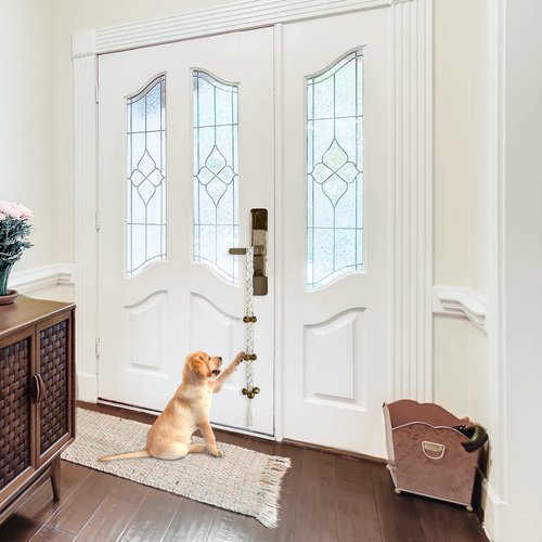 Mkono Dog Bell for Door Potty Training, Dog Doorbell Handmade Macrame Bells for Dogs to Ring to Go Outside for Door Knob Adjustable Hanging Door Bell, Training Your Puppy The Easy Way, Ivory