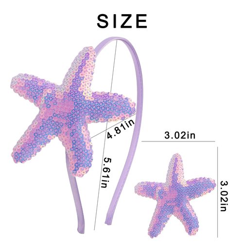 Star Headband Laser Star Glitter Hair Band Starfish Sequin Hair Accessories Girls Women Birthday Seaside Pool Party (Laser Lavender)