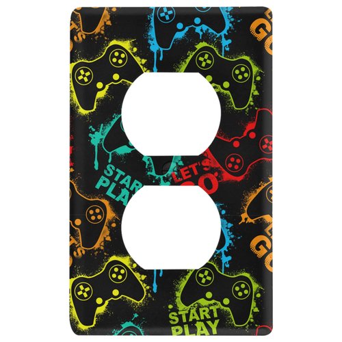 Color Grung Video Game Duplex Receptacle Outlet Cover Wall Plate Switch Plates Size 1 Gang 2.9" X 4.6" Nursery Game Room Bedroom Decor