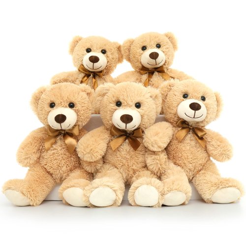 Tezituor Teddy Bear Stuffed Animal Bulk 5 Packs, 14in Small Bulk Teddy Bear Plush, Teddy Bears Centerpiece for Baby Shower, Stuffed Bears Gift for Kids Girlfriend on Christmas, Valentines, Light Brown