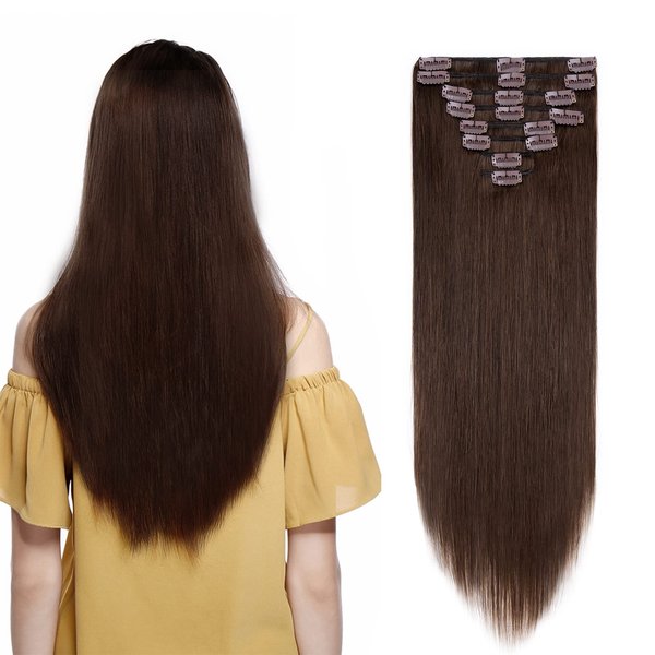 MY-LADY Clip In Hair Extensions 100% Real Human Hair 8 Inch 8pcs Remy Short Hair Extension Clip ins #4 Medium Brown 65g Full Head Soft Natural Extension