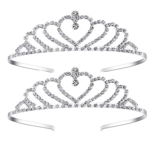 Lovelyshop Girls Heart Rhinestone Tiara Crown for Wedding Prom Birthday Prinecess Party-2pack