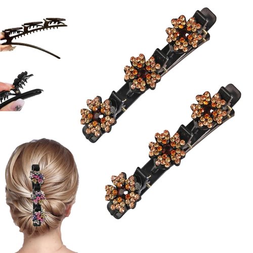 STAFANIE Braided hair clips，sparkling crystal stone braided hair clips，braided hair clips for women，braid hair clips(B-2Pcs)