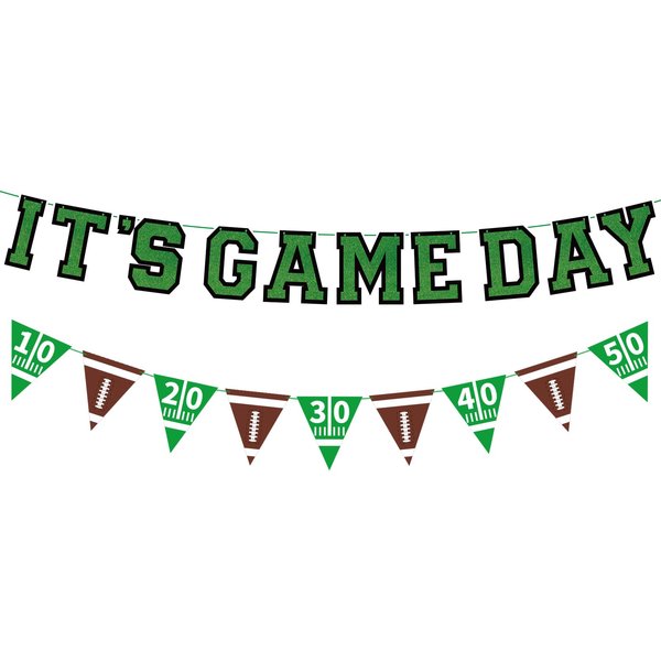 Football Party Decorations Kit: Football Themed Triangle Flags & Football Banner - for Birthday & Tailgate Parties