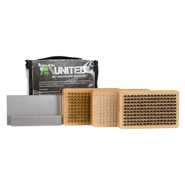 DEMON UNITED Ski/Snowboard Wax Brush Kit - Bonus Includes Metal Scraper and Edge File