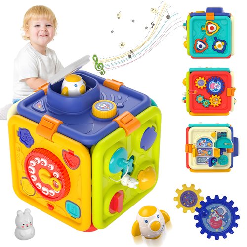 XIAPIA Montessori Toys for 1 Year Old Baby, 6-in-1 Sensory Toys for Toddler 1-3, Activity Cube for 18+ Months, Educational Busy Cube Learning Toys, First Birthday for 1 2 3 Boy & Girl