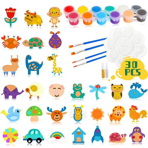 Glintoper 30 Wooden Magnet Painting Craft Kit, Paint Your Own Easter Art and Craft Supplies, Basket Stuffers Party Favors for Boys Girls, Classroom Prize Goodie Bag Gifts for Kids 4-8