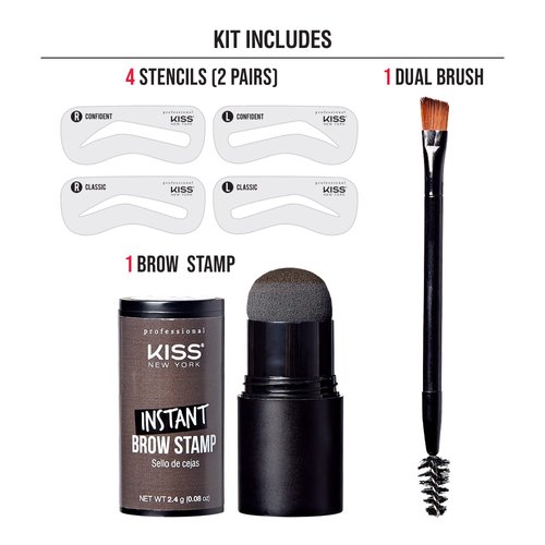 Kiss New York Professional Instant Brow Stamp and Stencil Kit Powder Stamp Eyebrow Shaping Kit (Black Brown)