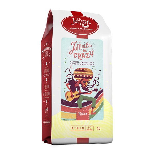 Joffrey's Coffee - Jamaican Me Crazy, Flavored Coffee, Artisan Medium Roast, Arabica Coffee Beans, Caramel, Vanilla, & Coffee Liqueur Flavor, Brew or French Press, Kosher, No Sugar (Whole Bean, 16 oz)