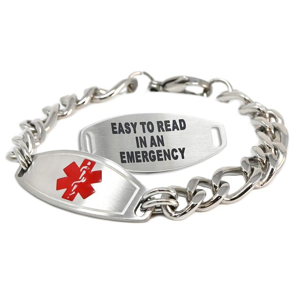 My Identity Doctor Medical Alert Bracelet For Men With Free Engraving, Thick Stainless Steel Personalized Medic ID Custom Sized 1cm Chain - Red | Made in USA - Wrist Size 8.5 inch