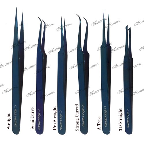 Alluring TITANIUM BLUE Tweezers for Eyelash Extension for Volume Lashes Straight