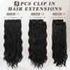 BARSDAR Clip in Hair Extensions, 20 Inch 5PCs Long Wavy Black Hair Extensions Clip in, Thick Soft Synthetic Clip in Hairpieces for Women Girls Daily Party Halloween- Natural Black