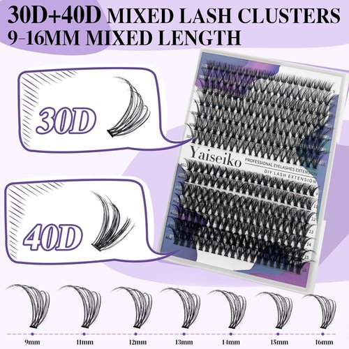 Lash Extension Kit 280Pcs Lash Clusters DIY Individual Lashes 30D 40D Eyelash Extension Kit D Curl Volume Cluster Lashes Wispy with Long Lasting Lash Bond and Seal and Lash Tweezers, by Yaiseiko