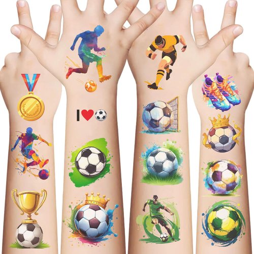 10 Sheets Soccer Temporary Tattoos for Kids, Soccer Sport Birthday Party Favors, Cute Cartoon Decoration Sticker Gifts for Girl Boys Home Activity Class Prizes Carnival Christmas Rewards (Soccer)