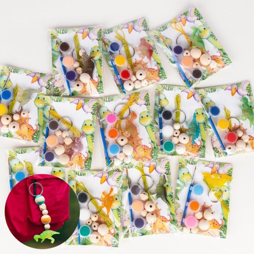 Dinosaur Party Favors - 12 Pcs Dinosaur Birthday Party Supplies - Dino DIY Keychain Kit - Dinosaur Birthday Decorations Gifts Prizes Goodie Bags for Boys Girls Toddler