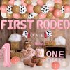 First Rodeo Birthday Party Decoration Western Cowgirl 1st Birthday Balloon Garland Kit with Cowgirl Happy Birthday Banner My First Rodeo Cake Topper for Western Theme Bday Party Supplies
