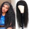YISEA Headband Wigs Human Hair Curly Wigs with Headband for Black Women 18 Inch Deep Wave Machine Made None Lace Front Wig 150% Density Brazilian Virgin Long Headband Wig
