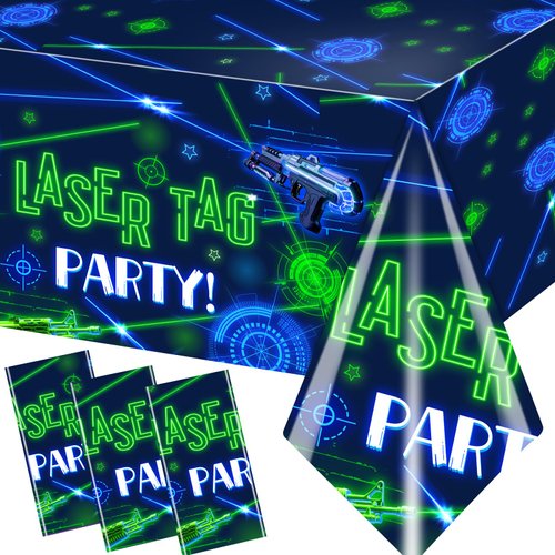 pugipien Laser Tag Party Tablecloth,Nerf Guns Party Supplies 3Pcs Virtual Laser Tag Party Table Cover Disposable for Laser Game Themed Boys Birthday, Neon Birthday Party Decorations