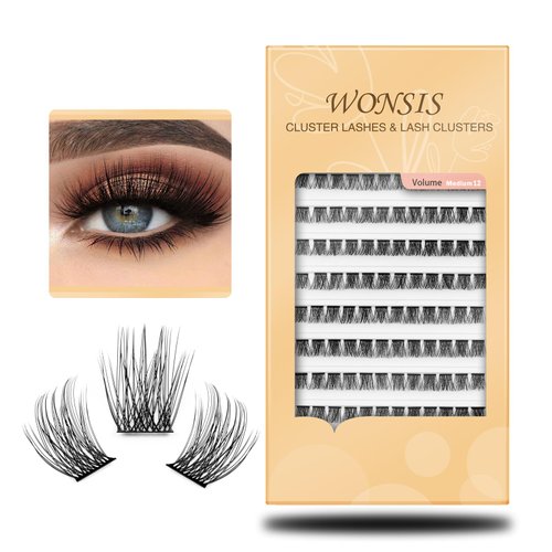 WONSIS Lash Clusters, 120 Pcs Individual Lashes Cluster, Soft and Lightweight Individual Lashes, 0.07 Thickness C Curl Synthetic Reusable Artificial DIY Lash Extension (Volume-12mm)