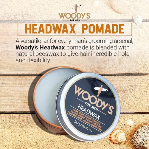 Woody's Headwax Styling Pomade for Men, Flexible Hold, High Shine, with Natural Beeswax, Non-stiff, Non-Sticky, Moldable, For all Hair Types, Travel-size, 2 oz./ 1-pack