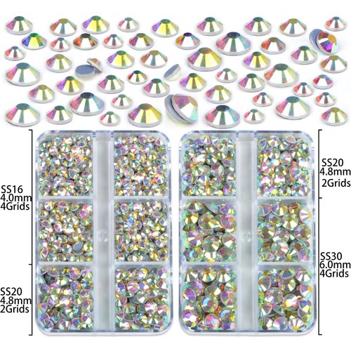 QOGIR 10000 Pieces 5 Mixed Size Clear AB Hotfix Rhinestones for Crafts Clothes Nail Art with Tweezers and Picking Rhinestones Pencil