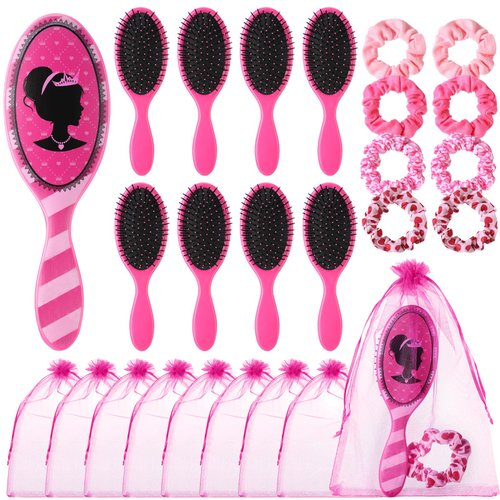 Hotop 24 Pcs Red Princess Party Favors for 8 Girls, Girl Party Supplies Include 9 Inch Hair Brush for Girls Detangling Brush Scrunchies Organza Bag for Makeup Kit Hair Accessories