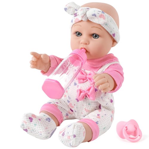 XFEYUE 12 Inch Baby Doll Clothes Accessories Playset in Gift Box with Pink Clothes, Pacifier and Feeding Bottle Gift Idea for Ages 3+