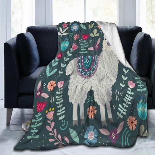 Alpaca Blanket Botanical Flower Throw Blanket Cozy Plush Boho Bohemia Llama Fleece Flannel Ultra Soft Blankets Lightweight Fuzzy Party Gifts for Adult Bed Couch Sofa Kids 50"X40"