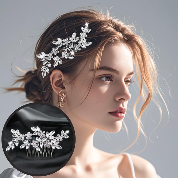 PEARLY JUN Bride Wedding Hair Comb Rhinestone Silver Hair Clips Flower Headpieces Bridal Hair Clip Side Combs Hair Accessories for Women and Girls