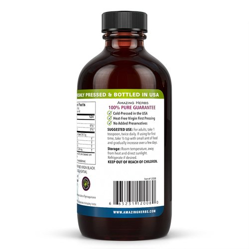 Amazing Herbs Egyptian Black Seed Oil - Gluten Free, Non GMO, Cold Pressed Nigella Sativa Aids in Digestive Health, Immune Support, Brain Function, Mild Flavor - 8 Fl Oz