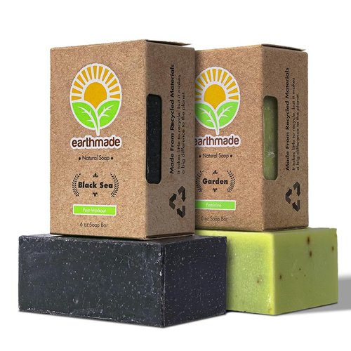 Earthmade Refreshing Blend Combo BLACK SEA Natural Soap Bar 6oz + GARDEN Natural Soap Bar 6oz