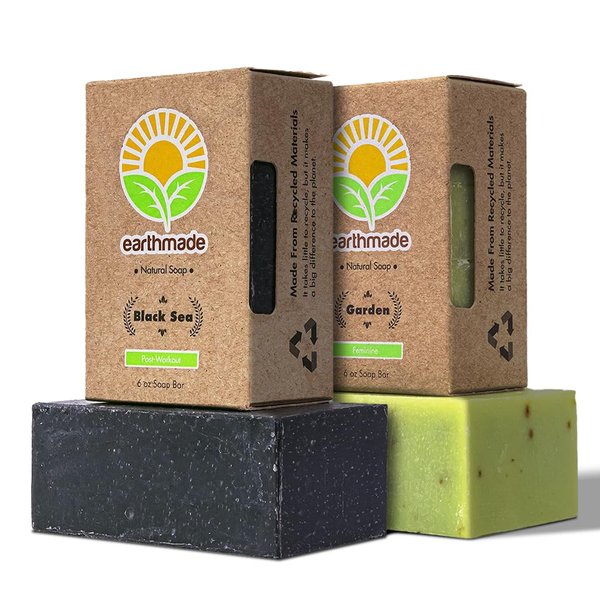 Earthmade Refreshing Blend Combo BLACK SEA Natural Soap Bar 6oz + GARDEN Natural Soap Bar 6oz