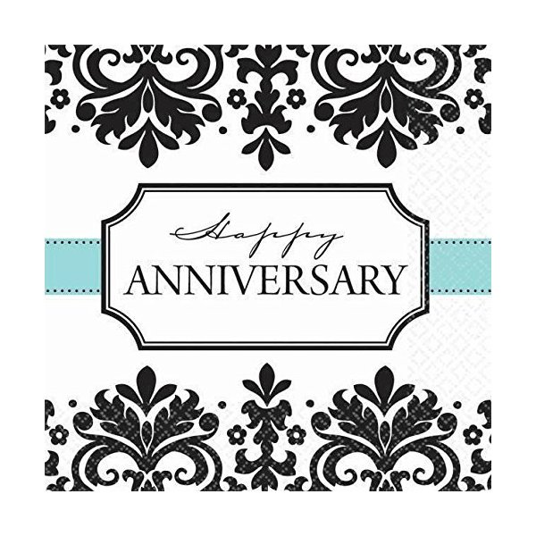 Amscan Premium Always & Forever Happy Anniversary Beverage Napkins Party Supplies, 5" x 5", Multicolor