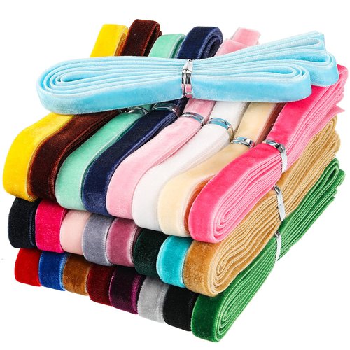 60 Yards Velvet Ribbon Spool Single Face Ribbon 30 Assorted Colors Velvet Ribbon for Package Wrapping Hair Bow Clip Accessory Wedding Decoration DIY Craft (3/8 Inch)