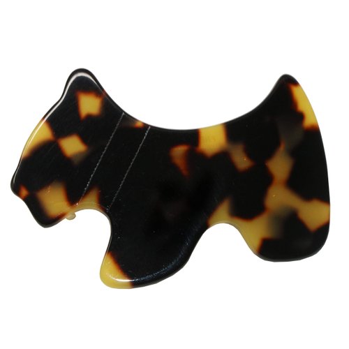 French Amie Scottish Puppy Yellow Tokyo Small 2” Celluloid Handmade Automatic Hair Clip Barrette for Women and Girls, Made in France
