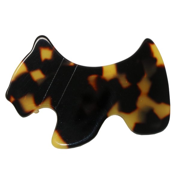French Amie Scottish Puppy Yellow Tokyo Small 2” Celluloid Handmade Automatic Hair Clip Barrette for Women and Girls, Made in France