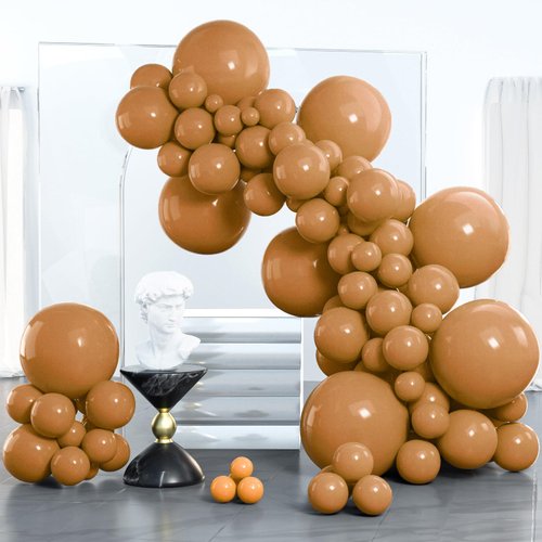 PartyWoo Caramel Brown Balloons, 100 pcs Boho Brown Balloons Different Sizes Pack of 18 Inch 12 Inch 10 Inch 5 Inch Matte Brown Balloons for Balloon Garland Balloon Arch, Party Decorations, Brown-F10