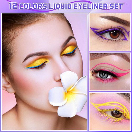 Spdoo Colored Liquid Eyeliners 12 Colors Colorful Liquid Eyeliner Set, Matte Colorful Eye Liner Liquid Color Eyeliner Eye Makeup Smudgeproof Long Lasting Gel Eye Liner Gift Kit for Women
