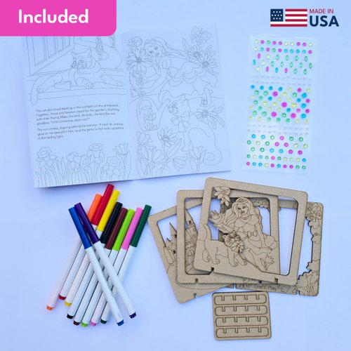 Princess Story Craft Kit | Complete Arts & Crafts Set with Story Coloring Book, Gem Stickers, Markers & 3D Princess Layerscape |Arts and Crafts For Kids Ages 8-12, 6-8, 5 year old| Best Gift for Girls